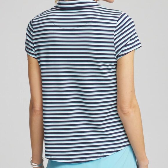 Chico's Zenerty UPF Stripe Snap Mock neck Polo size 00 in Paradiso BLue - Picture 4 of 4